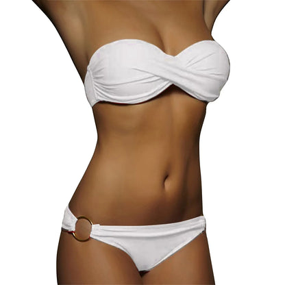 2023 New Bikini High Waist Strapless Sexy Bikini Women Swimwear Women Swimsuit Bathing Suit Monokin Pure Color Bikini Sets