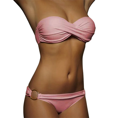 2023 New Bikini High Waist Strapless Sexy Bikini Women Swimwear Women Swimsuit Bathing Suit Monokin Pure Color Bikini Sets